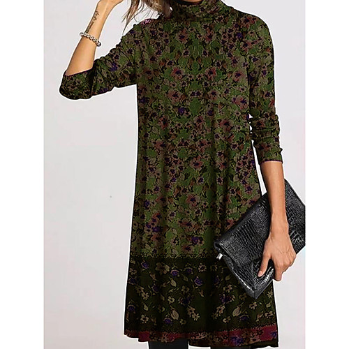 

Women's Shift Dress Knee Length Dress Blue Purple Green Long Sleeve Floral Fall Spring Vintage Loose 2021 S M L XL XXL 3XL / Plus Size / Plus Size