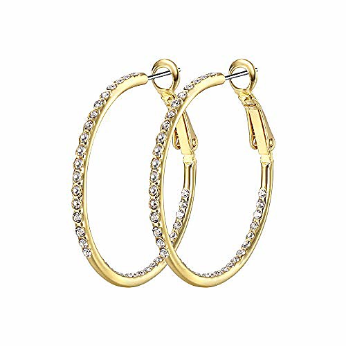 

1 pair hoop earrings for women - 14k gold plated hypoallergenic lightweight cz big hoop earrings set(35mm), gold