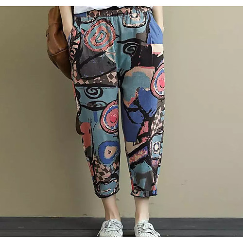 

Women's Basic Boho Breathable Outdoor Daily Going out Pants Chinos Pants Print Ankle-Length Patchwork Print Red Yellow Green