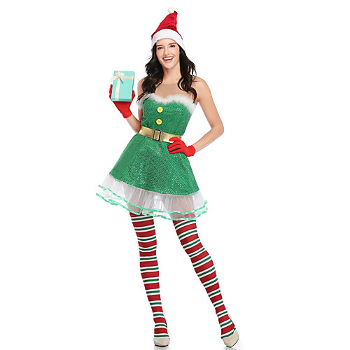 

Santa Suit Costume Adults' Women's Christmas Christmas Festival Christmas Halloween Festival / Holiday Polyester Velour Green Women's Men's Easy Carnival Costumes Solid Color / Dress / Gloves / Socks