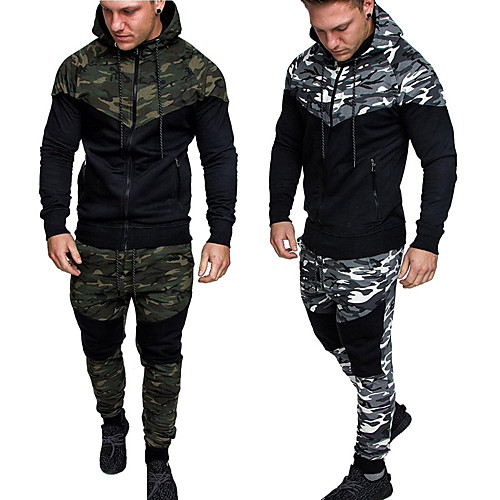 

Men's 2 Piece Full Zip Tracksuit Sweatsuit Street Athleisure 2pcs Long Sleeve Thermal Warm Lightweight Breathable Gym Workout Running Active Training Jogging Exercise Sportswear Grey Green Activewear