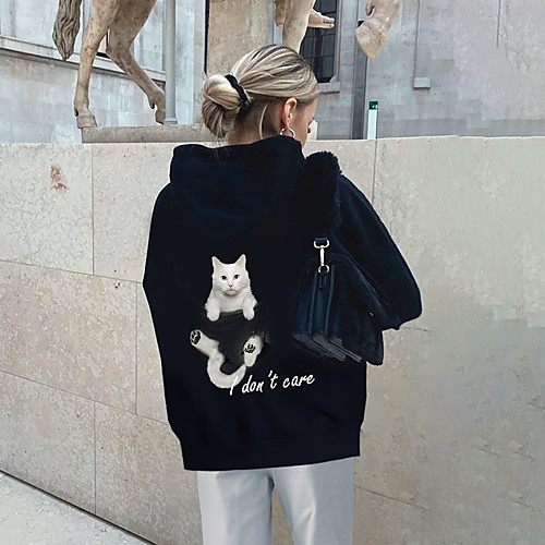 

Women's Hoodie Pullover Cat Graphic 3D Daily Basic Casual Hoodies Sweatshirts Black