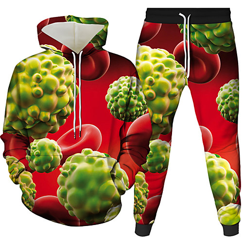 

Men's 3D Hoodies Set Graphic 3D 2 Piece Hooded Daily 3D Print Casual Hoodies Sweatshirts Long Sleeve Green