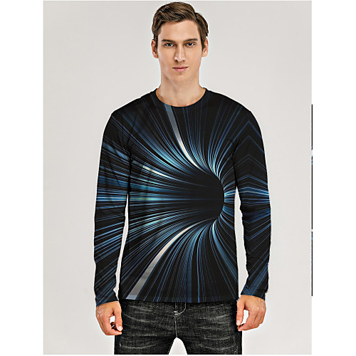

Men's T shirt 3D Print Graphic Optical Illusion 3D Print Long Sleeve Daily Tops Round Neck Black / White Purple Yellow