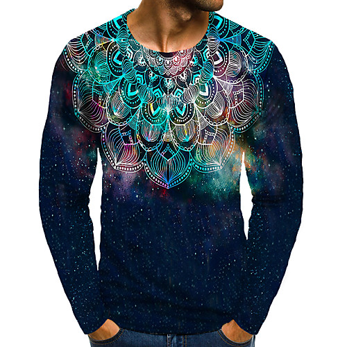 

Men's T shirt Shirt 3D Print Graphic 3D Plus Size Print Long Sleeve Daily Tops Round Neck Rainbow / Sports