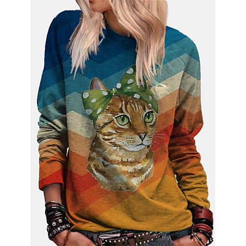 

Women's Pullover Sweatshirt Cat Graphic Print Daily Other Prints Basic Casual Hoodies Sweatshirts Purple Yellow Orange