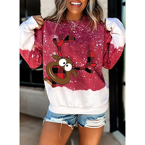 

Women's Pullover Sweatshirt Graphic Christmas Daily Casual Christmas Hoodies Sweatshirts Loose Gray Red