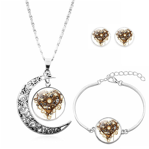 

jewelry set cross-border accessories, steampunk heart earrings, bracelet, half moon necklace, jewelry set, jewelry