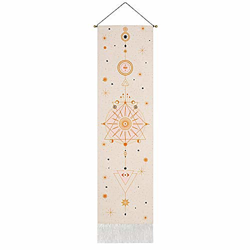 

Boho Bohemian Tarot Divination Wall Tapestry Art Decor Blanket Curtain Hanging Home Bedroom Living Room Decoration Nordic Cotton Linen Tassel Sun Starry Sky 12.8 x 51.2 inches