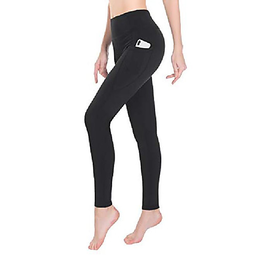 

women's high waist thermal yoga pants with pockets fleece workout running leggings, black - xxl