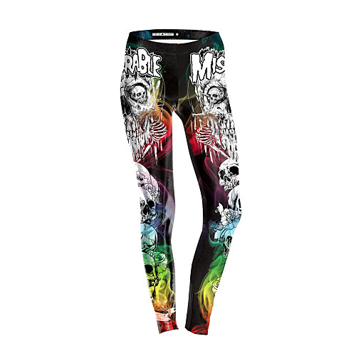 

Women's Sporty Comfort Sports Gym Yoga Leggings Pants Skull Full Length Print Black