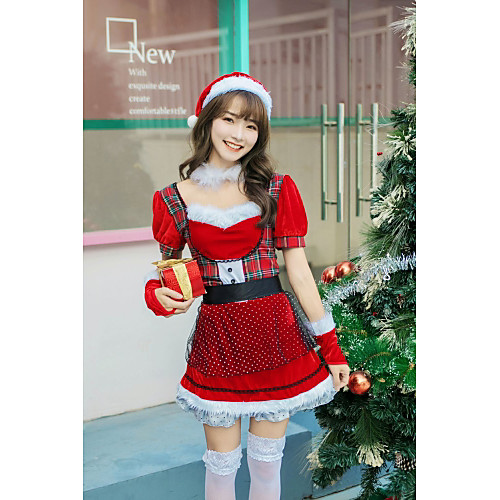 

Santa Suit Costume Adults' Women's Christmas Christmas Festival Christmas Halloween Festival / Holiday Polyester Velour Red Women's Easy Carnival Costumes Solid Color / Dress / Hat / Neckwear