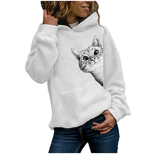 

Women's Hoodie Pullover Cat Graphic Christmas Daily Casual Christmas Hoodies Sweatshirts Blushing Pink Gray Green