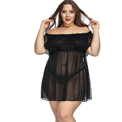 

Women's Plus Size Bodysuits Lace Solid Colored Off Shoulder Spring Summer Fall Winter Lace Bras Blue Black Red Big Size S M L XL XXL / Super Sexy