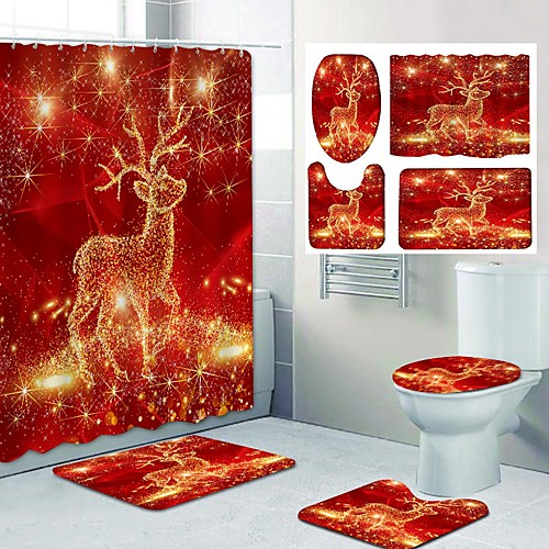 

Christmas Elk Pattern PrintingBathroom Shower Curtain Leisure Toilet Four-Piece Design