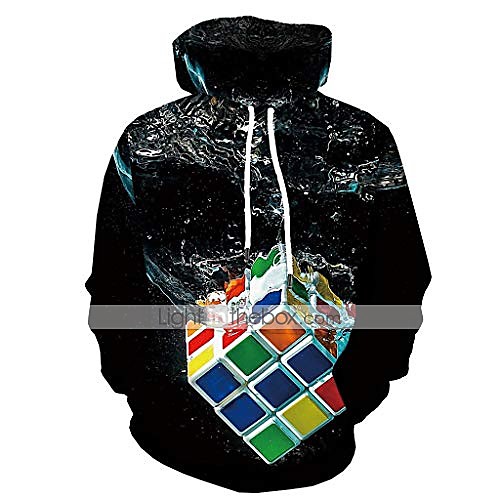 

bolayu men's 3d digital rubik's cube hoodie loose casual cool lightweight warm winter autumn 3d print hooded sweatshirt black