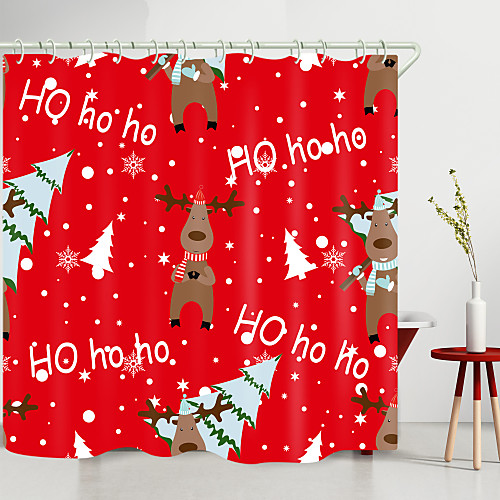 

Christmas Elk Christmas Tree Digital Printing Shower Curtain Shower Curtains Hooks Modern Polyester New Design