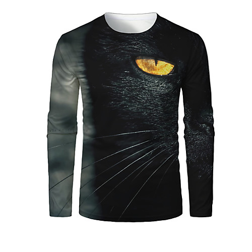 

Men's T shirt 3D Print Graphic 3D Animal Print Long Sleeve Daily Tops Black