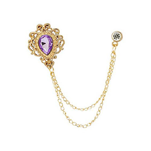 

lapel pin for men stone detailing with engraving metal crystal chain brooch costume pin suit stud, shirt studs men's accessories (gold move)