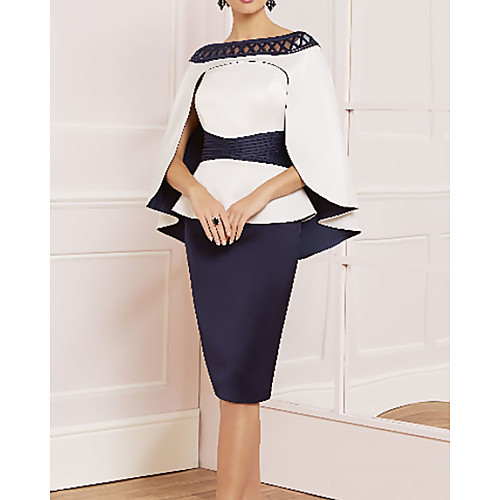 

Sheath / Column Mother of the Bride Dress Plus Size Elegant Vintage Straight Neckline Knee Length Satin Sleeveless with Sash / Ribbon 2021