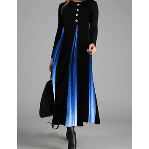 

Women's Sheath Dress Maxi long Dress Blue Orange Long Sleeve Print Print Fall Winter Round Neck Casual 2021 S M L XL XXL 3XL 4XL