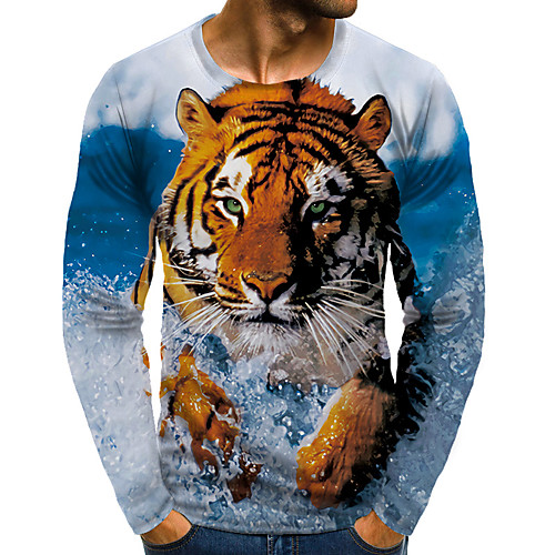 

Men's T shirt Shirt 3D Print Graphic 3D Plus Size Print Long Sleeve Daily Tops Round Neck Yellow / Sports