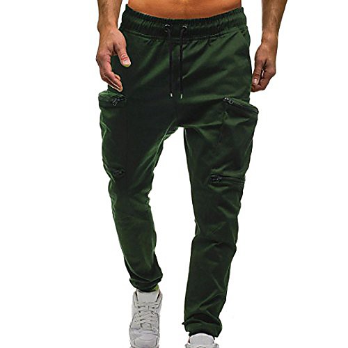 

men's trousers casual overalls retro drawstring classic jogging pants zipper pocket outdoor sweatpants army green