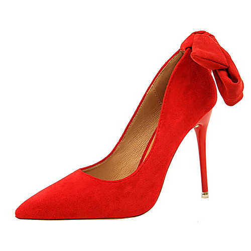 

Women's Heels Stiletto Heel Pointed Toe Minimalism Daily Nubuck Bowknot Solid Colored Camel Black Red