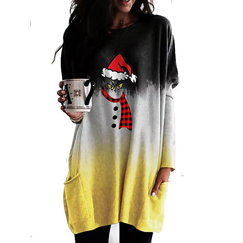 

Women's Christmas T shirt Skull Animal Long Sleeve Print Round Neck Tops Christmas Basic Top Black Purple Blushing Pink