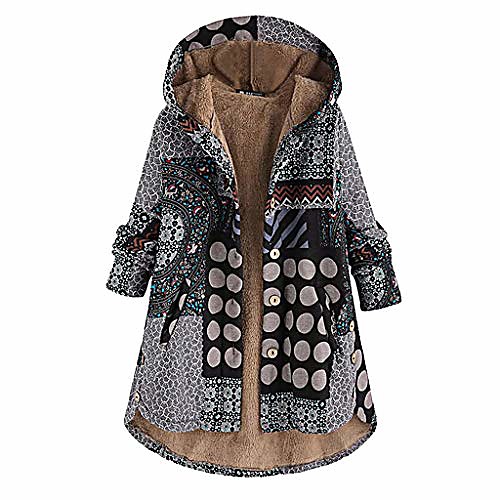 

women winter warm thick velvet linner print button pockets hooded coat oversize outwear plus size s-5xl blue