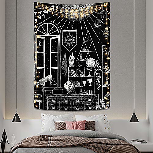 

moon altar tapestry tarot gothic tapestry black and white tapestry sacred witchcraft tapestry wall hanging for room (59.1 x 59.1 inches)