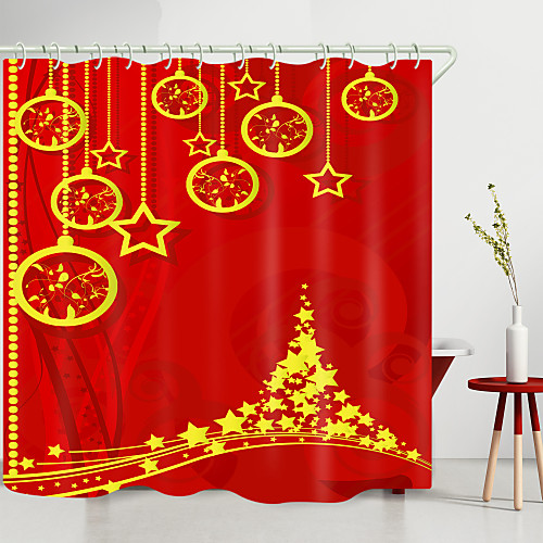 

Christmas Golden Five-Pointed Star chandelier Digital Printing Shower Curtain Shower Curtains Hooks Modern Polyester New Design