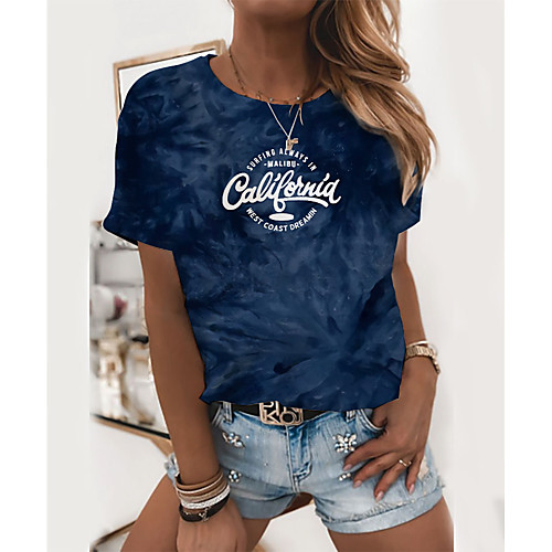 

Women's T shirt Graphic Tie Dye Text Print Round Neck Basic Tops Blushing Pink Black