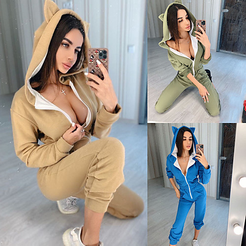 

Women's Full Zip One-piece Jumpsuit Tracksuit Street Athleisure Winter Long Sleeve Thermal Warm Breathable Soft Fitness Gym Workout Running Jogging Training Sportswear Solid Colored Purple Army Green