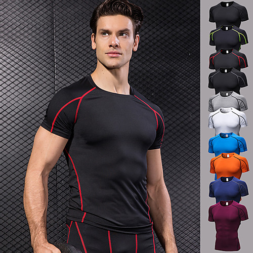 

YUERLIAN Men's Short Sleeve Compression Shirt Running Shirt Tee Tshirt Top Street Athleisure Summer Spandex Quick Dry Breathable Soft Fitness Gym Workout Performance Running Training Sportswear Solid