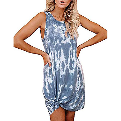 

women's tie-dye print swimsuit beach cover ups sleeveless casual t shirt sundress tank dress (x-large,gray)
