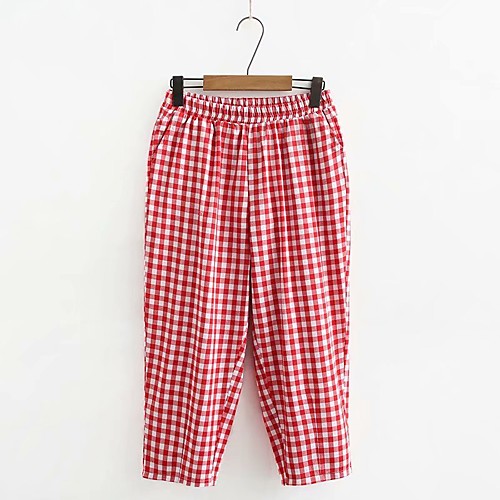 

Women's Basic Streetwear Comfort Daily Going out Pants Chinos Pants Plaid Checkered Calf-Length Pocket Black Red Green Brown
