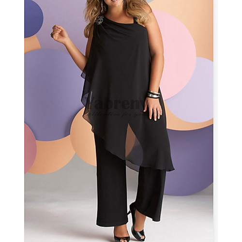 

Sheath / Column Mother of the Bride Dress Elegant Jewel Neck Floor Length Chiffon Sleeveless with Ruffles 2021