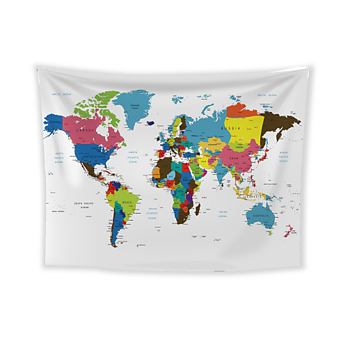 

Wall Tapestry Art Decor Blanket Curtain Picnic Tablecloth Hanging Home Bedroom Living Room Dorm Decoration Polyester World Map Color