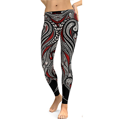 

Women's Sporty Comfort Skinny Gym Yoga Leggings Pants Patterned Full Length Print High Waist Black