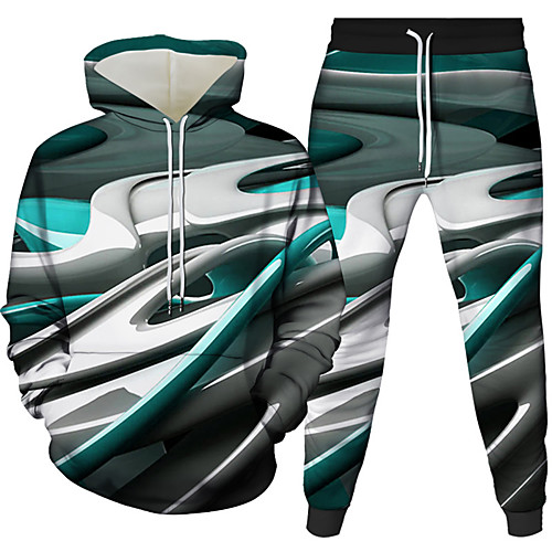 

Men's 3D Hoodies Set Graphic 3D 2 Piece Hooded Daily 3D Print Casual Hoodies Sweatshirts Long Sleeve Blue