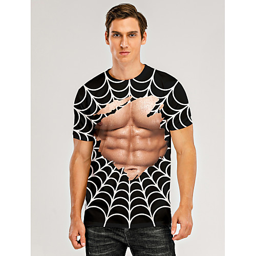 

Men's T shirt 3D Print Graphic 3D Muscle Print Short Sleeve Daily Tops Round Neck Black / White