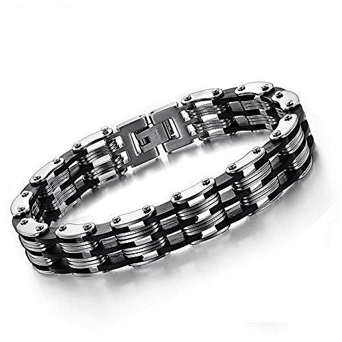 

joyen men's chain bracelet 316l stainless steel curb link 15mm width, silver color (mens bracelet)
