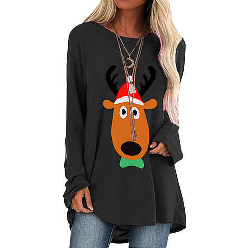 

Women's T Shirt Dress Tee Dress Short Mini Dress Blue Gray Khaki Green Black Red Long Sleeve Letter Animal Print Fall Winter Round Neck Casual Christmas Loose 2021 S M L XL XXL 3XL / Cotton / Cotton