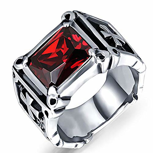 

vintage stainless steel cross ring for men with aaa red stone pinky ring(15)