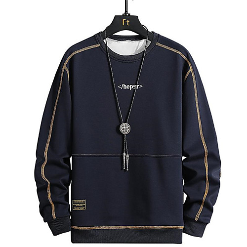 

Men's Pullover Sweatshirt Graphic Text Letter Round Neck Work Casual Hoodies Sweatshirts Long Sleeve Slim Blue Khaki Orange