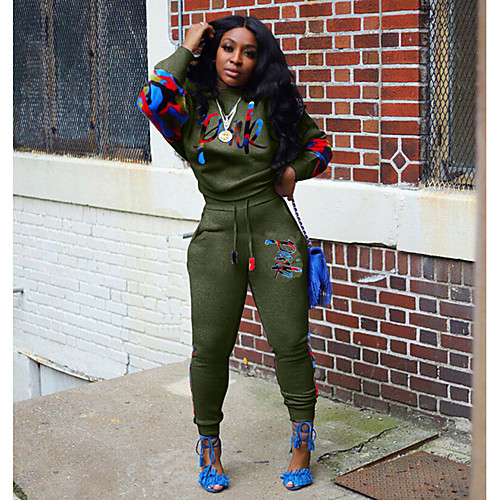

Women's Plain Daily Wear Two Piece Set Hoodie Pant Jogger Pants Print Tops