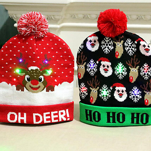 

Christmas Hat LED Knitted Hat Luminous Decorations Christamas for Children Kids Colorful Illuminate Warm Knitting Festival Party Hairball Holiday Gift