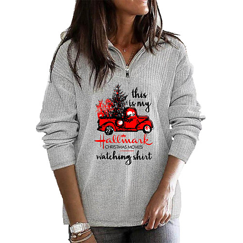 

Women's Plus Size Zip Up Hoodie Sweatshirt Trees / Leaves Graphic Letter Monograms Quarter Zip Christmas Daily Casual Christmas Hoodies Sweatshirts Loose White Light gray Black