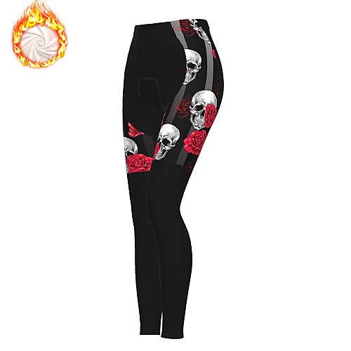 

21Grams Women's Cycling Tights Cycling Pants Winter Fleece Polyester Bike Pants Tights Padded Shorts / Chamois Fleece Lining 3D Pad Warm Sports Sugar Skull Skull Floral Botanical Black Mountain Bike